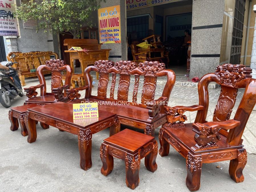 Bộ bàn ghế Tay 12 chạm Lân vờn Cầu gỗ Tràm, Xoan Đào tại Biên Hòa