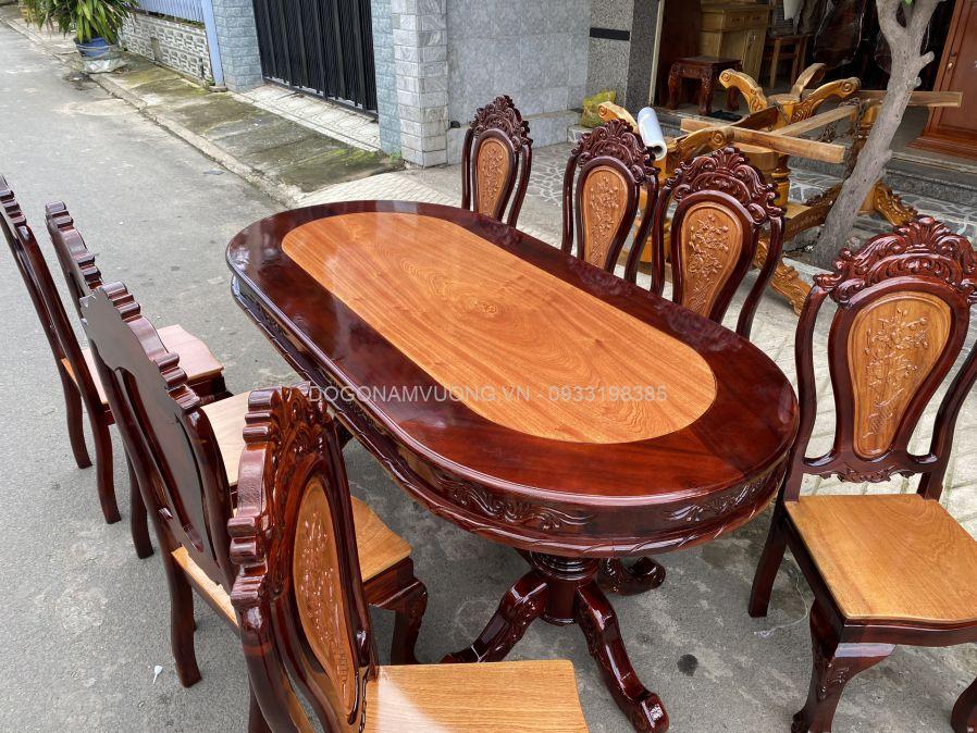 bàn ăn bầu dục gỗ xoan đào 8 ghế bàn ăn bầu dục gỗ xoan đào